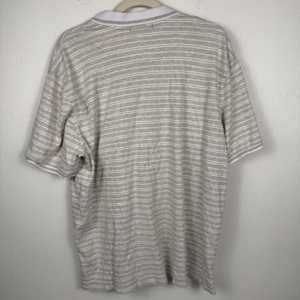 Banana Republic Luxury Touch Performance Polo Shirt Mens XL Tall Tan‎ Striped